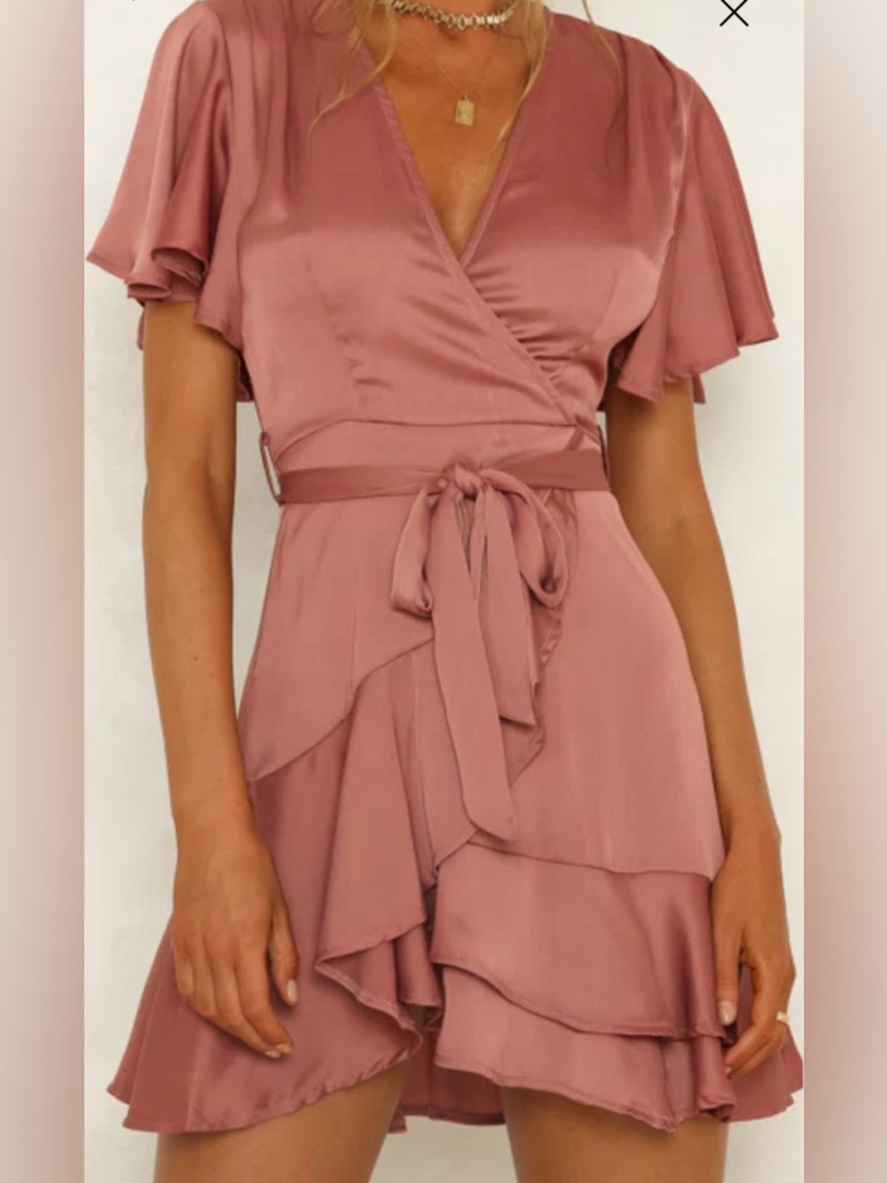 Hello Molly Flutter Sleeve Ruffle Mini Dress Terracotta Rust Boho-Chic